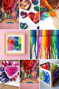 Collage of melted crayon art tutorials.
