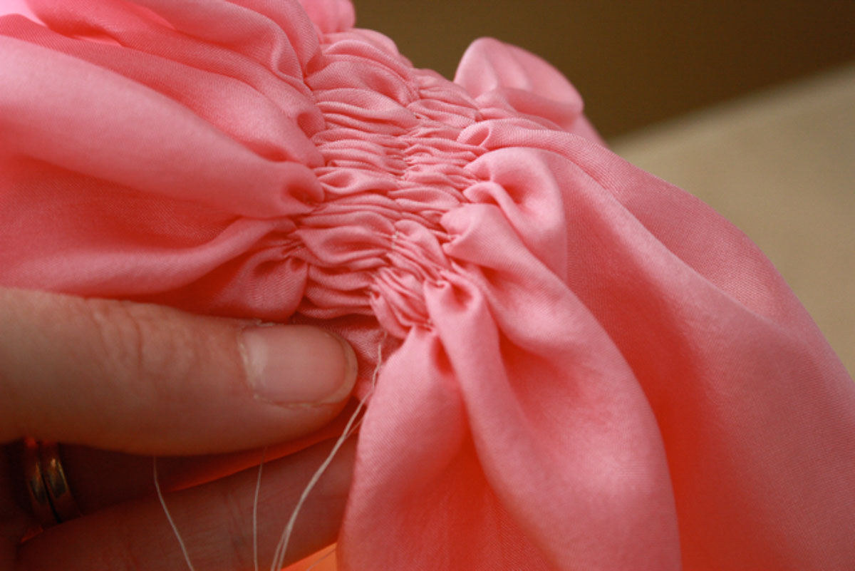 Fabric gathered into ruffles.