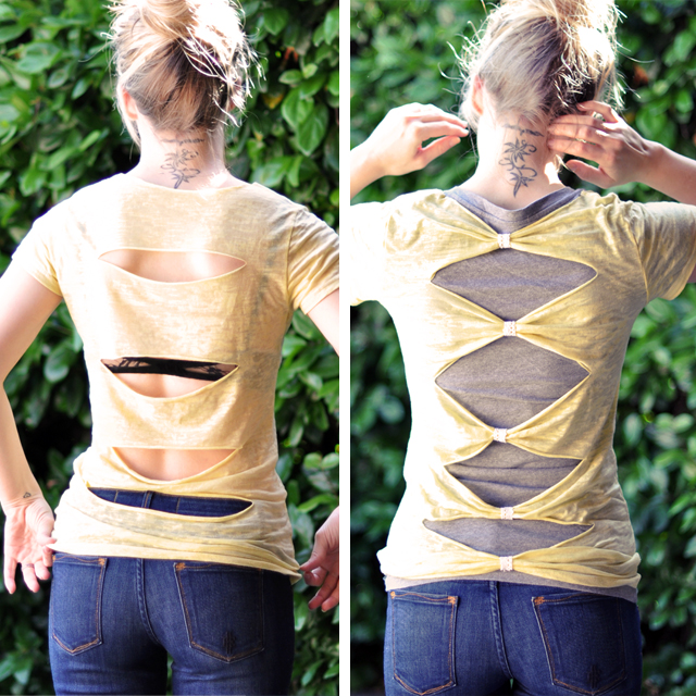 DIY Open back crop top from t-shirt  Diy cut shirts, Shirt transformation,  T shirt diy