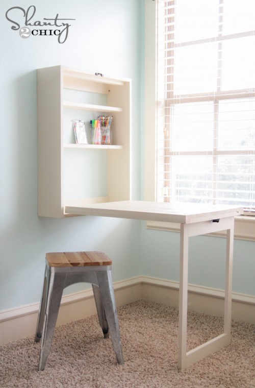 DIY murphy desk folds up! Tutorial from Shanty 2 Chic