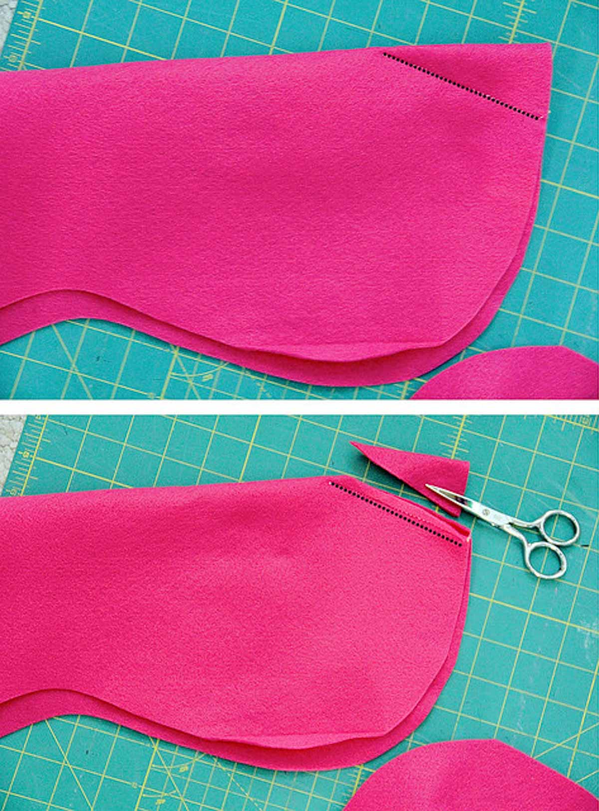 Image of where to sew the dart and where to trim excess fabric.