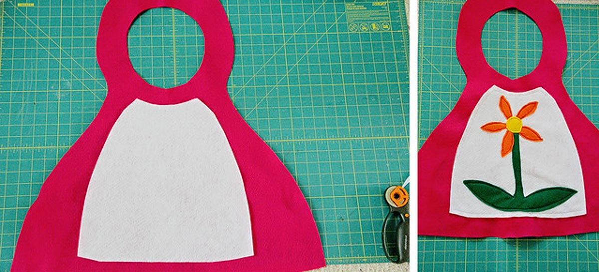 Image of DIY nesting doll cut out of fabric before it's been sewn.