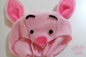 Piglet hat with face glued on.