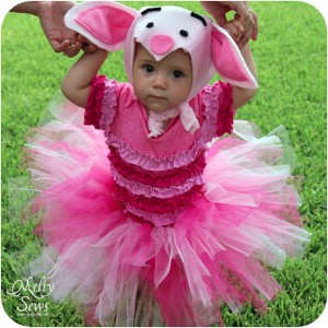 DIY piglet costume on little girl.