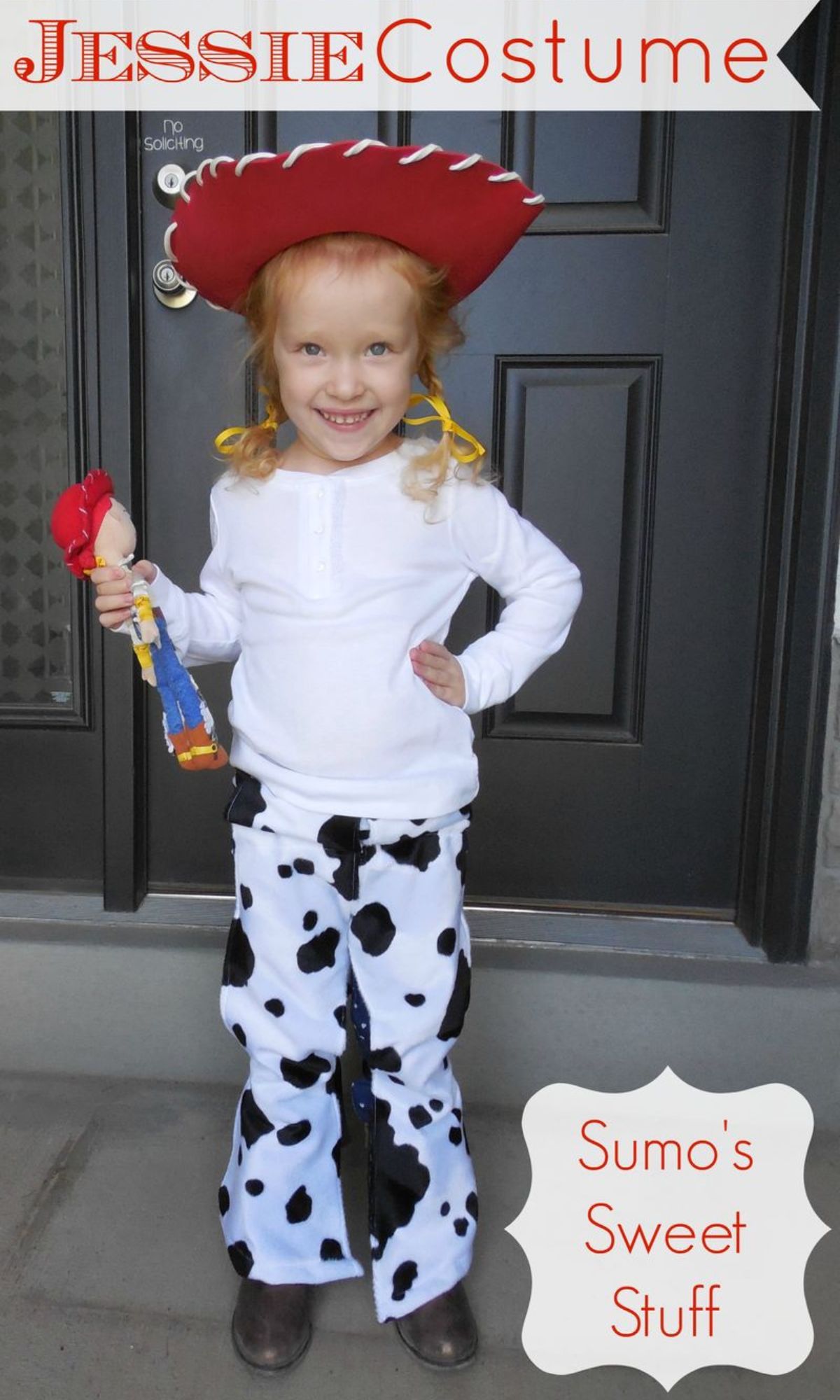 Little girl wears DIY Jesse costume from toy story.