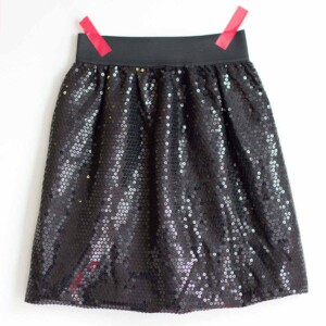 Black sequin bubble skirt made with cheater skirt fabric.