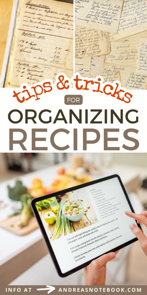 "tips and tricks for organizing recipes" collage.