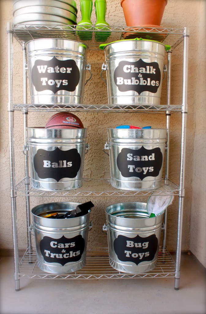 Use metal buckets as toy storage