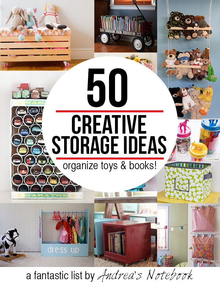 50 creative storage ideas for toys & books! Great inspiration & tutorials!