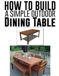 text: how to build a simple outdoor dining table: image of wood outdoor dining table