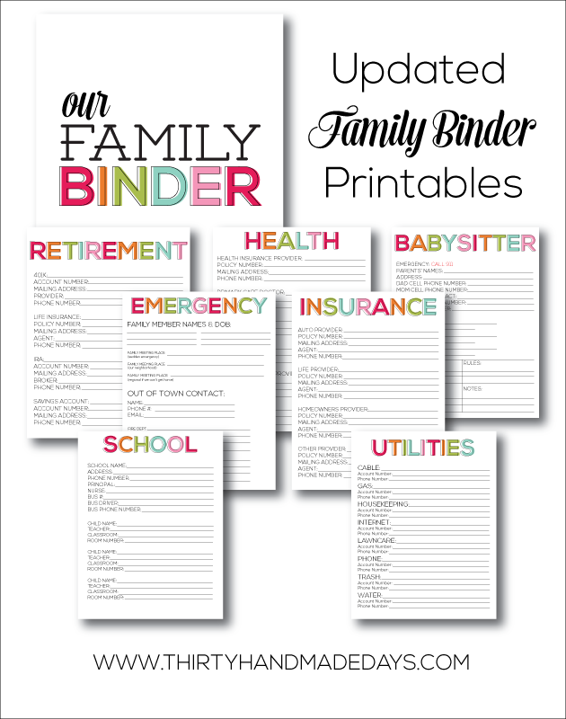 Family binder printables and tons of great organizing ideas