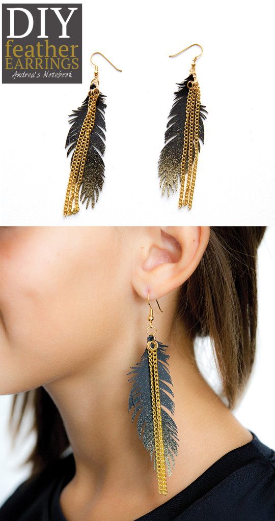 Gold sparkle feather earrings Andrea's Notebook