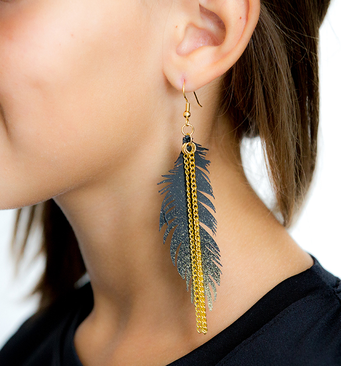 Gold Sparkle Feather Earrings Andreas Notebook 5999