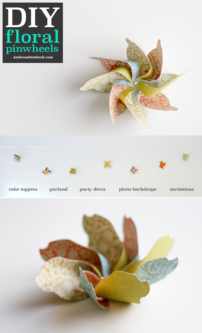 DIY floral pinwheels - FREE template - AndreasNotebook.com