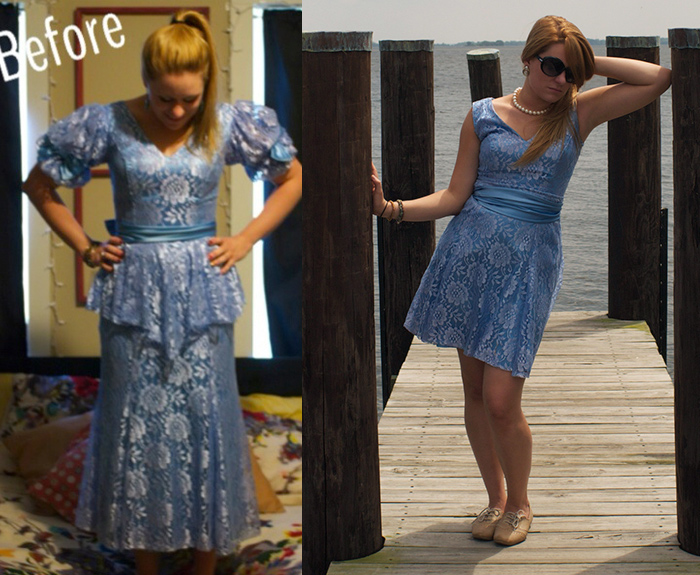 before/after DIY prom dress refashion