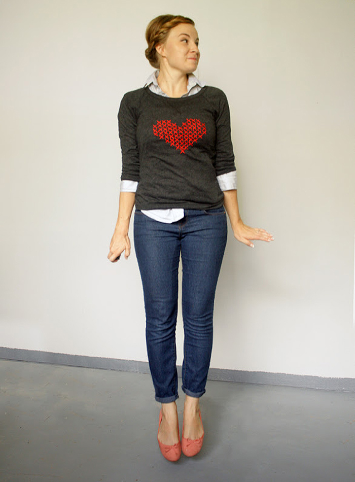 DIY Cross stitch heart sweater tutorial