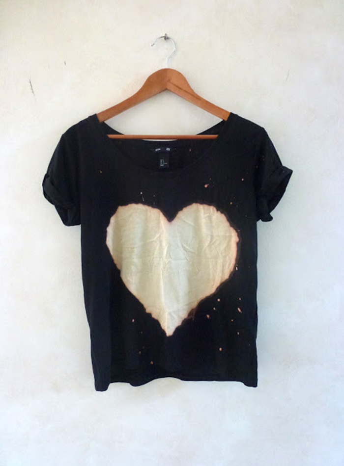 Completely amazing DIY bleach heart shirt tutorial