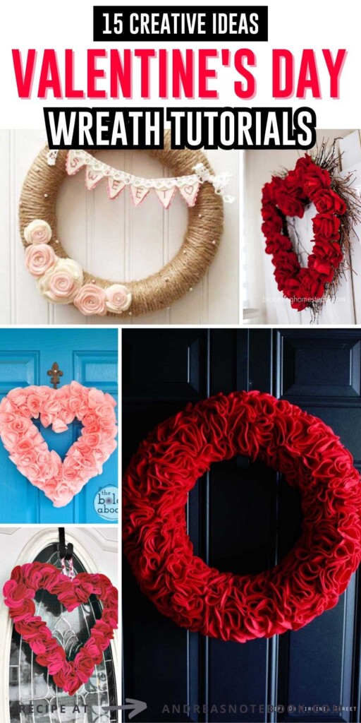 DIY valentines day wreath tutorials collage.