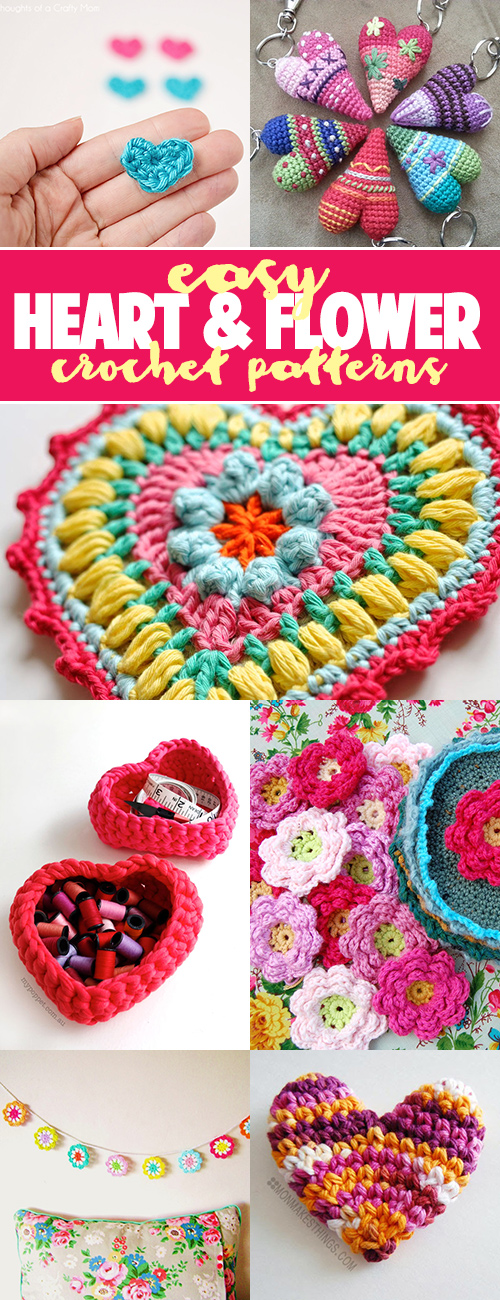 Tons of easy heart and flower crochet patterns