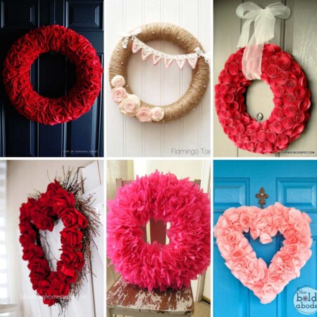 6 different Valentine's Day wreath ideas from circles to hearts, felt and paper.