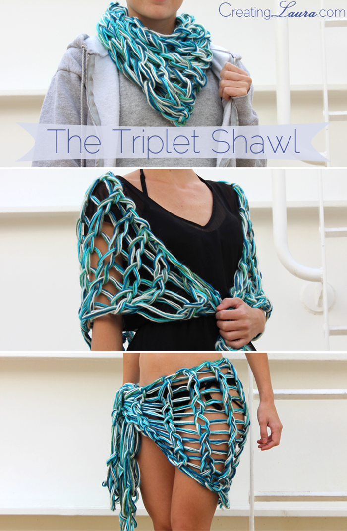 Free arm knitting pattern! One shawl, three ways to wear it!