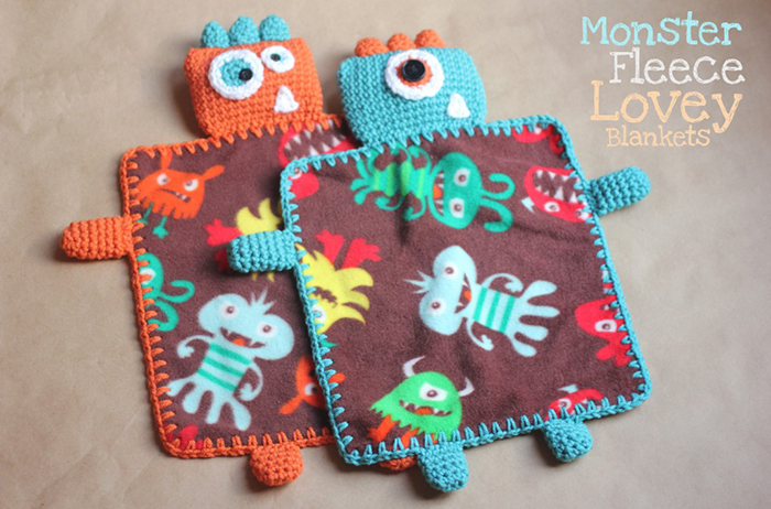 Monster fleece lovey with crocheted head and edges! Free pattern!