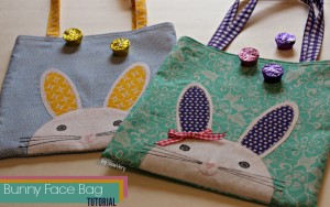 Appliqued bunny face on a tote bag