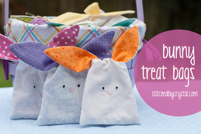 Bunny treat bag with ears that tie it closed