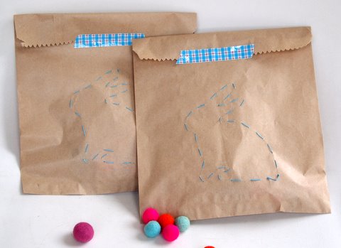 Bunny shape stitched on a paper bag