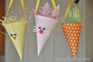 Easy to make paper cone chick, bunny, and carrot treat bags