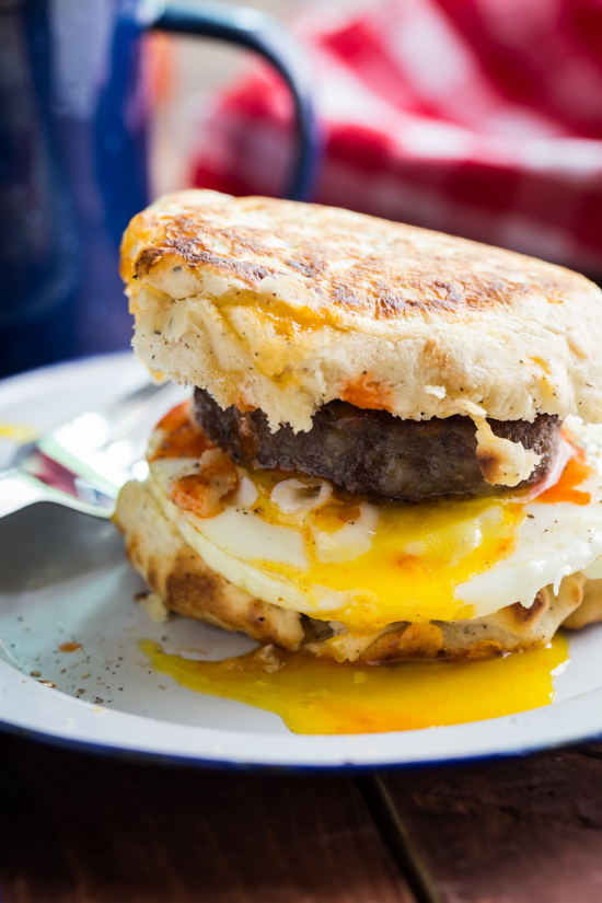 Fresh made campfire peppered biscuits with sausage and eggs! Great way to start your day.