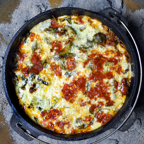 Yummy lasagna slow cooked dutch oven style!