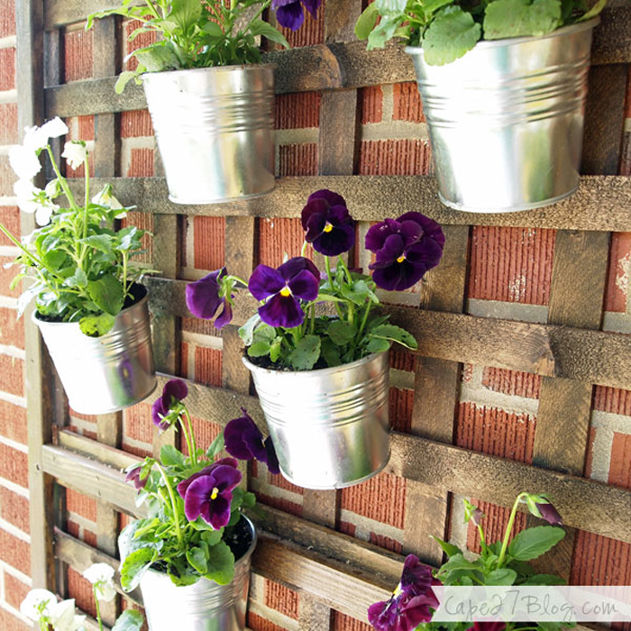 a tutorial for stained lattice with galvanized planters