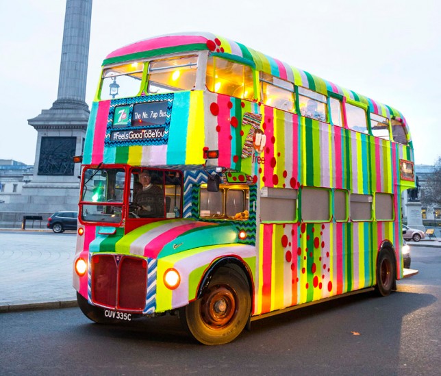 knitted double decker bus - yarn bomb