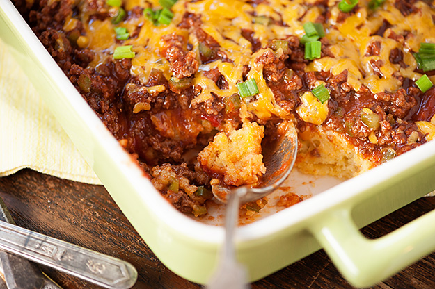 Sloppy Joe and Cornbread, together. A quick, family pleasing casserole!