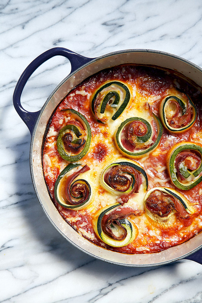 One Pot Zucchini Prosciutto and Mozzarella Rolls