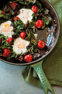 Polenta, fried eggs and greens