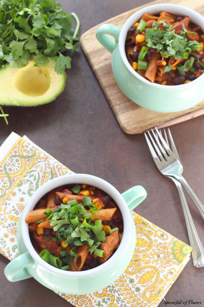 One Pot Chicken Enchilada Pasta