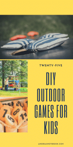 text: 25 diy outdoor games - image of balloons and ring toss