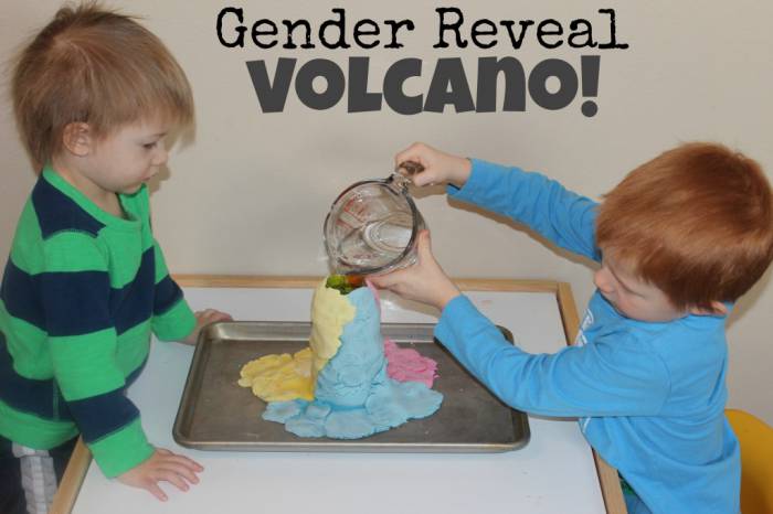 Three simple ingredients to make a gender reveal volcano!