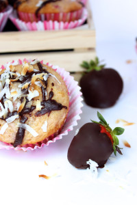 A romantic breakfast--chocolate covered strawberry muffins