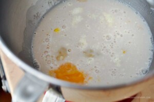 Dry ingredients added to yeast water and egg.
