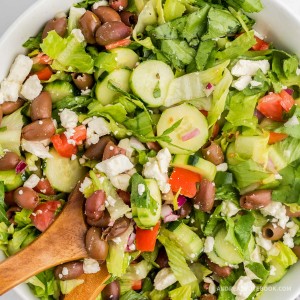 Easy greek salad in a bowl.