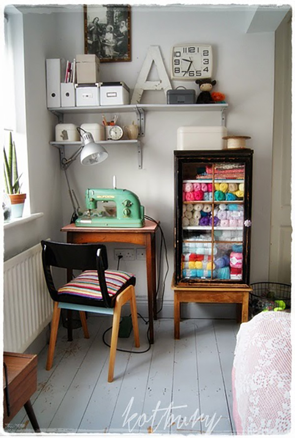 LOVE this tiny sewing space!