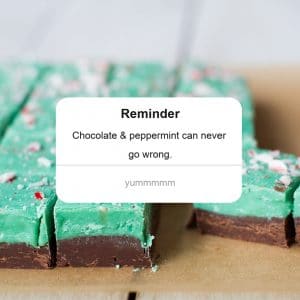 reminder popup chocolate peppermint fudge green brown candy cane