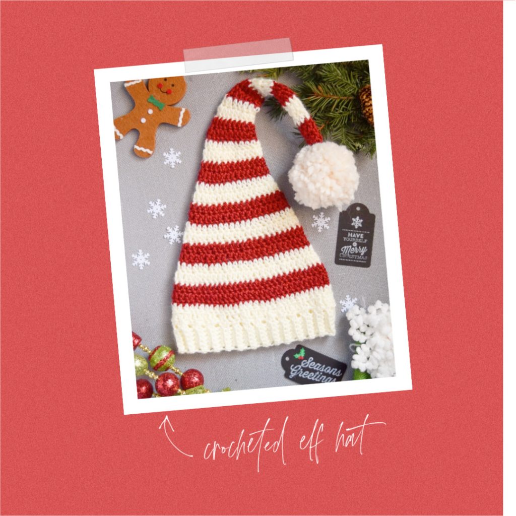 FREE Pixie Elf Hat Crochet Pattern and Tutorial red white strip pom pom