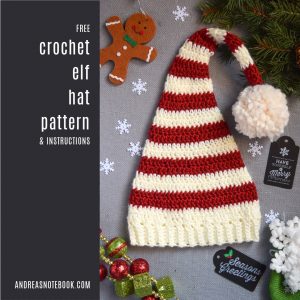 FREE Pixie Elf Hat Crochet Pattern and Tutorial red white gingerbread holly pom pom