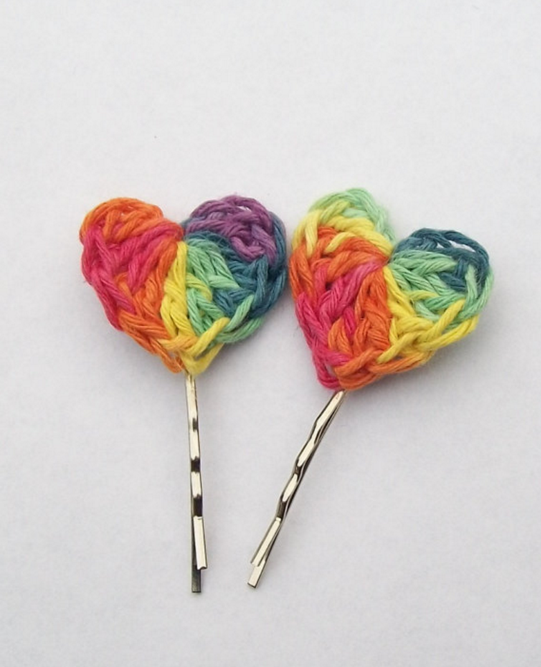 simple crochet heart bobby pin tutorial