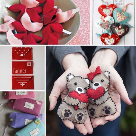 Lots of felt DIY craft projects for Valentines day gifts.