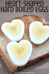 Heart shaped hard boiled eggs cut in half.